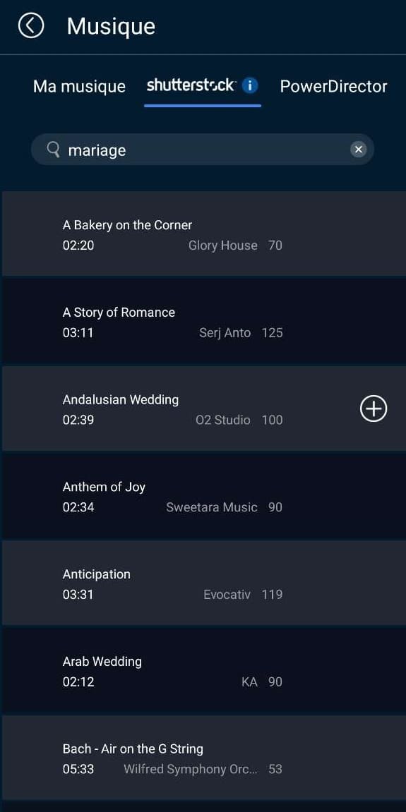 choisir musique sur powerdirector app